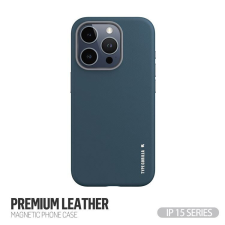 Nonbrand Apple iPhone 15 Pro TG Premium Leather Magsafe Hátlap - Kék tok és táska