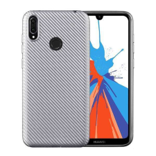 Nonbrand Huawei Y7/Y7 Prime (2019) Szilikon Tok - Karbonmintás Ezüst tok és táska