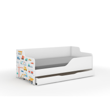 Nonbrand LILU gyerekágy laminált fronttal 160x80cm matraccal és ágyneműtartóval - járgányok gyermekbútor