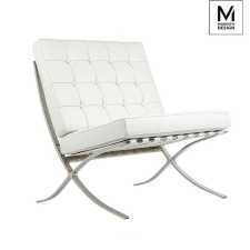 Nonbrand Modesto Design Barcelon Fehér Műbőr Fotel Polírozott Acél Vázzal bútor
