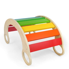 Nonbrand Montessori 5in1 Gyermek készségfejlesztő fa egyensúlyozó hinta, 74x39x36.5cm, szivárvány színű kreatív és készségfejlesztő