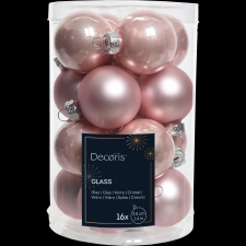 Norand KARÁCSONYFADÍSZ GÖMB SZETT ÜVEG 16 DARAB PÚDER RÓZSASZÍN karácsonyfadísz