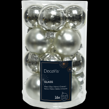 Norand KARÁCSONYFADÍSZ GÖMB SZETT ÜVEG 16 DB-OS EZÜST karácsonyfadísz