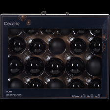 Norand KARÁCSONYFADÍSZ GÖMB SZETT ÜVEG 21 DB-OS TÖBB MÉRET FEKETE karácsonyfadísz