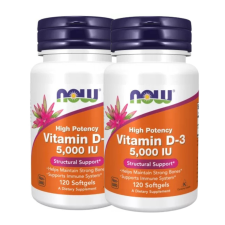 Now Foods NOW D-3 5000 IU 2x120 Softgels - lágyzselatin kapszula vitamin és táplálékkiegészítő