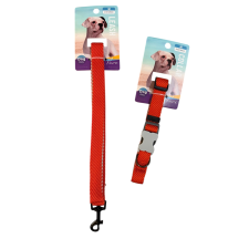  Nyakörv + póráz szett – piros, M méret nyakörv, póráz, hám kutyáknak