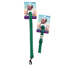  Nyakörv + póráz szett – zöld, S méret nyakörv, póráz, hám kutyáknak