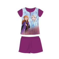  Nyári rövid ujjú gyerek pamut pizsama - Disney Jégvarázs - Anna és Elza - sötétlila - 128