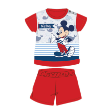 Nyári rövid ujjú pamut baba pizsama - Disney Mickey egér - csíkos - piros - 80 gyerek hálóing, pizsama