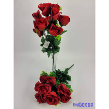  Nyíló rózsa 10v selyem csokor 44 cm - Piros dekoráció