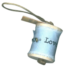  Nyomott mintás textil szalag, 0,90 m - kék, love feliratos dekorációs kellék