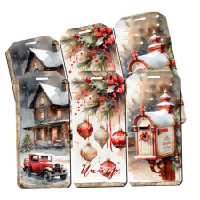  Nyomtatott dekorkarton - Karácsonyi piros téma - biléták 6db/csomag dekorációs kellék