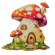  Nyomtatott dekorkarton Piros gombaház 14cm dekorációs kellék