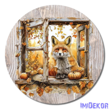  Nyomtatott fa kör 11,8cm - Őszi ablakos róka dekorációs kellék