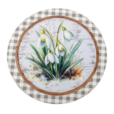  Nyomtatott fa tábla Hóvirágok retró koszorúközép 14,8cm dekorációs kellék