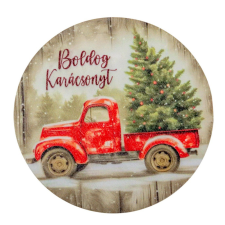  Nyomtatott fa tábla koszorú közép Autós karácsonyi 14,8cm dekorációs kellék