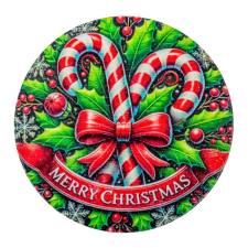  Nyomtatott fa tábla koszorú közép Cukorpálcás 11,8cm dekorációs kellék