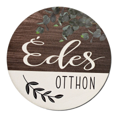  Nyomtatott fa tábla koszorú közép - Édes otthon eukaliptusz 11,8 dekorációs kellék