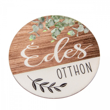  Nyomtatott fa tábla koszorú közép - Édes otthon eukaliptusz 11,8cm dekorációs kellék