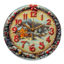  Nyomtatott fa tábla koszorú közép Karácsonyi óra 11,8cm dekorációs kellék