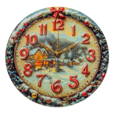  Nyomtatott fa tábla koszorú közép Karácsonyi óra 14,8cm dekorációs kellék