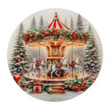  Nyomtatott fa tábla koszorú közép Körhintás 14,8cm dekorációs kellék