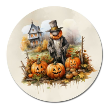  Nyomtatott fa tábla koszorú közép - Madárijesztő tökökkel 11,8 dekorációs kellék