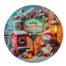  Nyomtatott fa tábla koszorú közép North pole14,8cm dekorációs kellék