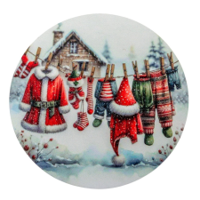  Nyomtatott fa tábla koszorú közép Télapó ruhái 14,8cm dekorációs kellék