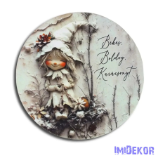  Nyomtatott fa tábla koszorú közép - Vint. Fehér téma 11,8cm dekorációs kellék