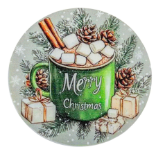  Nyomtatott fa tábla koszorú közép Zöld bögrés 11,8cm dekorációs kellék