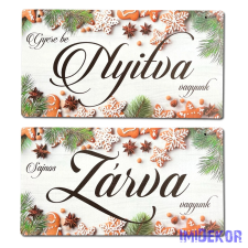 Nyomtatott fa tábla - Zárva-Nyitva tábla - téli mézeskalácsos 24,3x13cm dekorációs kellék
