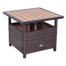 Oasom Kerti asztal napernyőtartóval polyrattan kerti bútor barna 55,5x55,5x46 cm kerti bútor