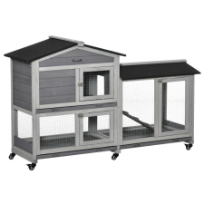 Oasom Kültéri ketrec kisállatoknak 157x53x99 cm szürke ház kerekekkel fenyőfa kétszintes nyúlketrec ketrec, szállítóbox rágcsálóknak