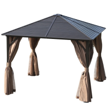 Oasom Luxus pavilon kerti sátor 300x300x250 cm alumínium tetővel oldalfallal barna színben kerti tárolás