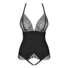 Obsessive Obsessive Chiccanta - legyezőmintás, nyitott body (fekete) body