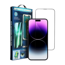 OEM 5D Full Glue edzett üveg iPhone 15 fekete + applikátor fólia mobiltelefon kellék