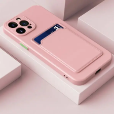 OEM Apple Iphone 12 kameravédős szilikon tok kártyatartóval rózsaszín tok és táska