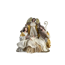 OEM Betlehem család arkangyallal bézs 40x35cm karácsonyi dekoráció