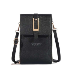 OEM Érintőképernyős mobiltelefon táska, Női válltáska, crossbody, Pénztárca funkció, Ökológiai bőr,11x19x4cm, Fekete