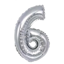 OEM Ezüst '6' Fólia Lufi - 40 cm, Héliummal és Levegővel Tölthető party kellék