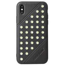 OEM FIERRE SHANN bőrhatású műanyag tok szegecses Apple iPhone XS Max fekete tok és táska