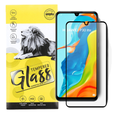 OEM Huawei P30 Lite üvegfólia, tempered glass, előlapi, 9D, edzett, hajlított, fekete kerettel mobiltelefon kellék