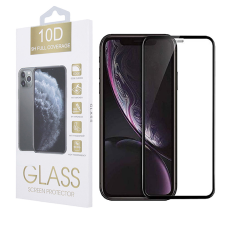 OEM iPhone 11 / XR üvegfólia, tempered glass, előlapi, 10D, edzett, hajlított, fekete kerettel mobiltelefon kellék