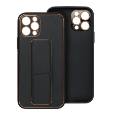 OEM iPhone 14 Pro hátlap tok, telefon tok, műbőr, kitámasztható, fekete, Leather tok és táska