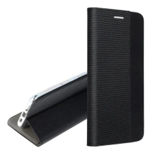 OEM iPhone 16e GIGAPACK Tok álló, bőr hatású FLIP, textil minta, FEKETE tok és táska