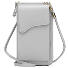OEM Női válltáska, crossbody, mobiltelefon táska, pénztárca funkció, ökológiai bőr, szürke