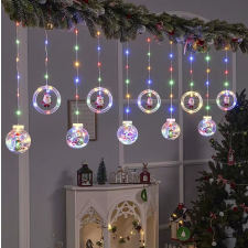 OEM Összefűzhető Circle&amp;Santa Claus/Mikulás LED Körben, 3m, LED fényfüzér, 8 világítási mód, 10db gömb, zöld-piros-kék-sárga ünnepi fények karácsonyfa izzósor