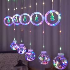 OEM Összefűzhető Karácsonyfa Gömbök, 3m, LED fényfüzér, 8 világítási mód, 10db gömb, zöld-piros-kék-sárga ünnepi fények karácsonyfa izzósor