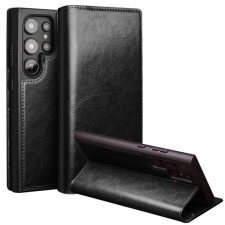 OEM QIALINO Oldalra nyitható bőrtok Samsung Galaxy S25 Ultra fekete tok és táska